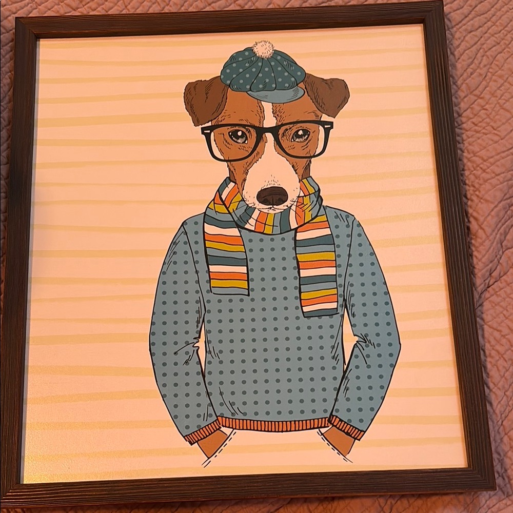 Hobby Lobby Dapper Blue and Brown Dog Artwork